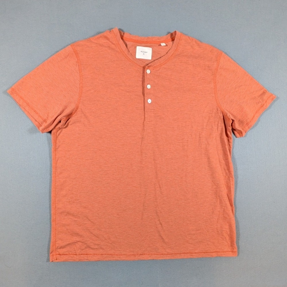 Billy Reid Henley Shirt Mens XL Orange Short Sleeve Heathered Knit Casual